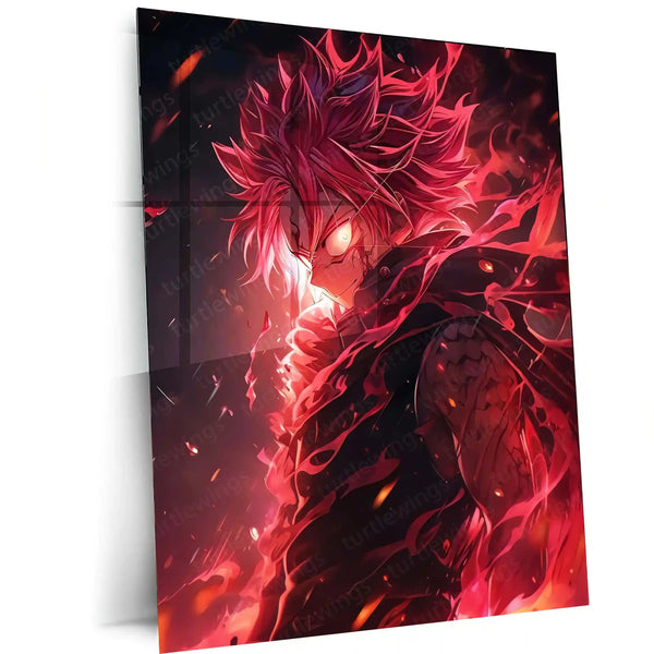 Anime Metal Poster | Blazing Wrath – Natsu Dragneel Dragon Force Metal Poster | Fairy Tail Anime Wall Frame