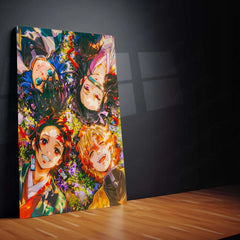 Anime Metal Poster | Blossom Bond – Demon Slayer Quartet in Spring Light Metal Poster | Tanjiro, Nezuko, Zenitsu & Inosuke Wall Frame