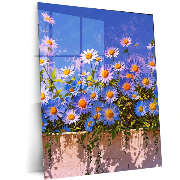 Nature Metal Poster | Blue Daisy Sky – Floral Nature Metal Poster | Elegant Flower Wall Frame