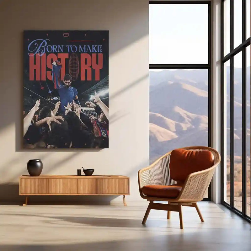 Born to Make History – Lionel Messi Tribute Metal Frame | GOAT Football Poster