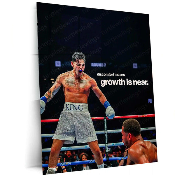 Boxer Celebrating – “Discomfort Means Growth is Near” Metal Poster | Grit & Victory Wall Art