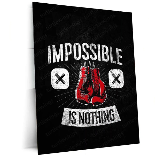 Quote Metal Poster | Boxing Gloves Quote – Impossible is Nothing Metal Poster | Motivational Sports Wall Frame