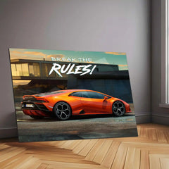 Break the Rules – Orange Lamborghini Huracan Metal Poster | Supercar Wall Art for Hustlers & Dreamers