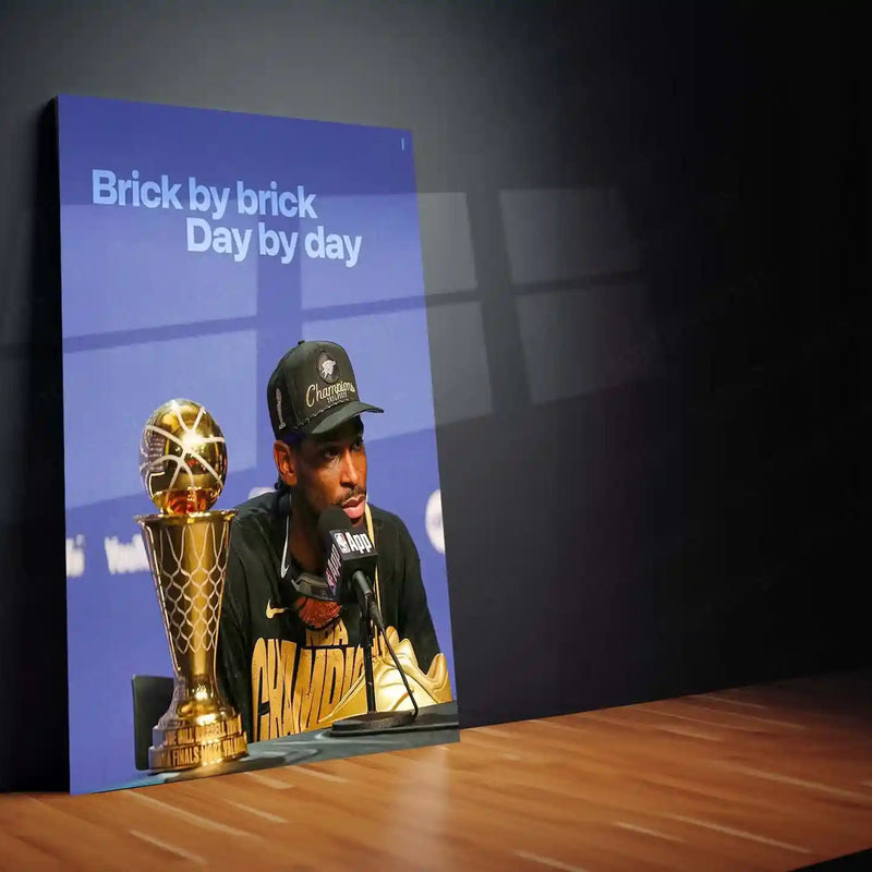 Brick by Brick, Day by Day – NBA Champion with Finals Trophy | Motivational Basketball Metal Frame Poster - TURTLEWINGS