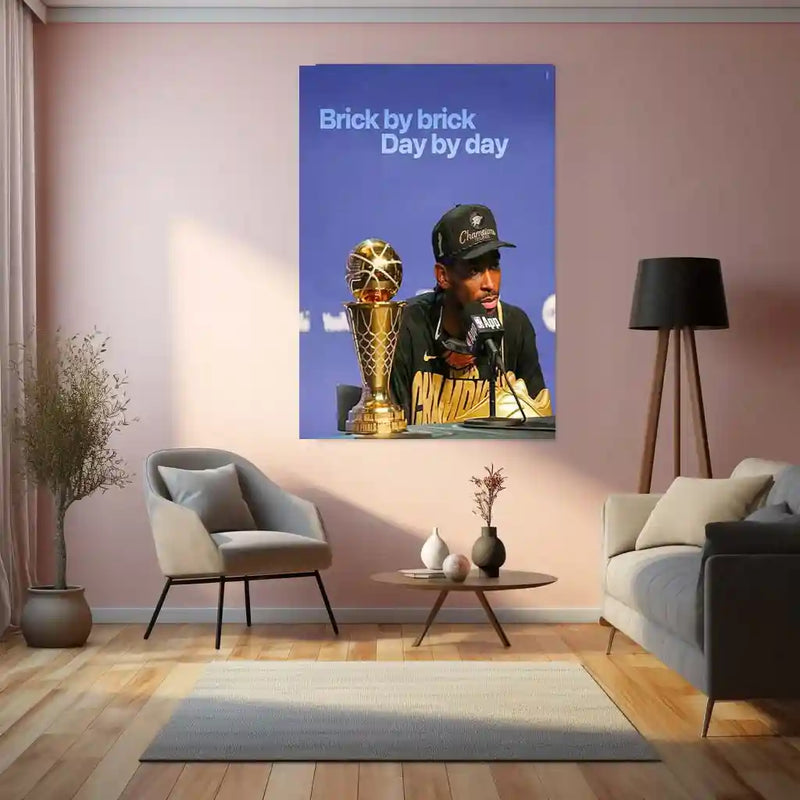 Brick by Brick, Day by Day – NBA Champion with Finals Trophy | Motivational Basketball Metal Frame Poster - TURTLEWINGS