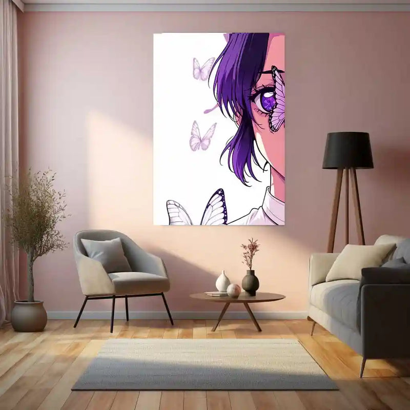 Butterfly Gaze – Purple Serenity Metal Poster | Elegant Nature Wall Frame