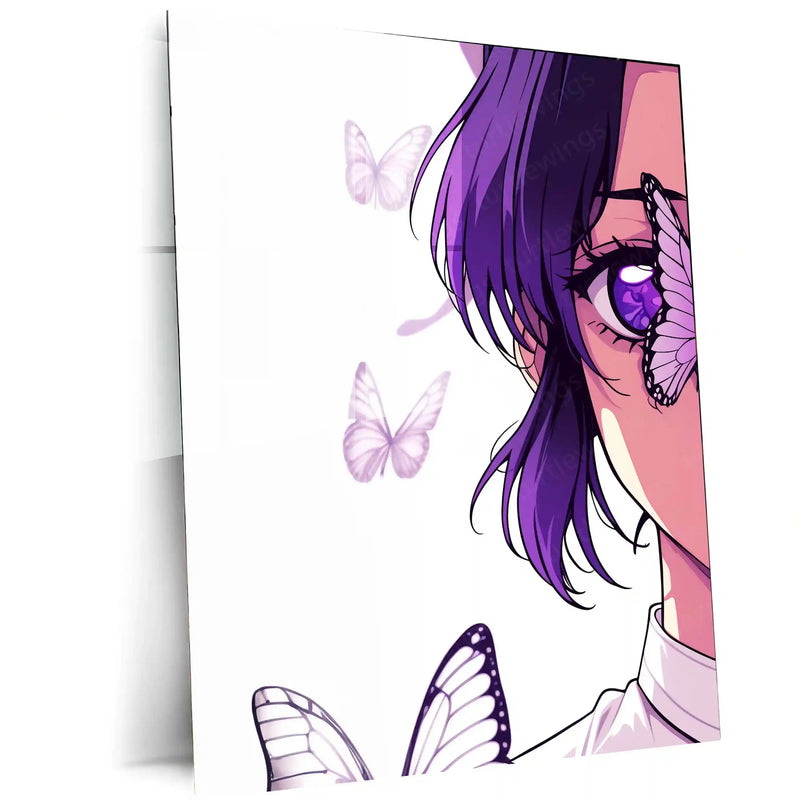 Butterfly Gaze – Purple Serenity Metal Poster | Elegant Nature Wall Frame