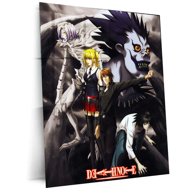 Anime metal poster | Death Note Ensemble – Light, L, Misa, Ryuk & Rem Metal Poster | Dark Anime Wall Frame