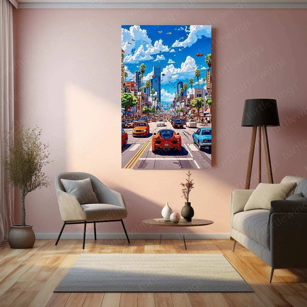 Car in the City Metal Poster – Urban Automotive Wall Art | Night Drive Aesthetic Decor - TURTLEWINGS