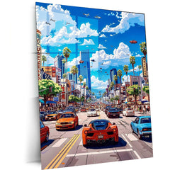 Car in the City Metal Poster – Urban Automotive Wall Art | Night Drive Aesthetic Decor - TURTLEWINGS