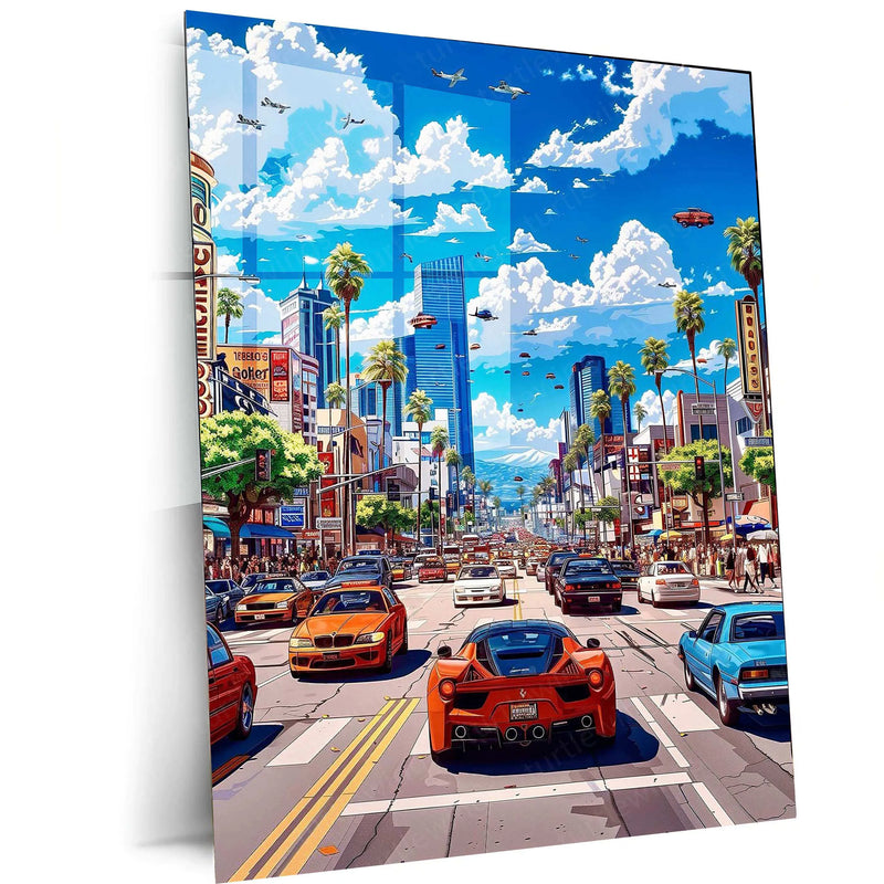 Car in the City Metal Poster – Urban Automotive Wall Art | Night Drive Aesthetic Decor - TURTLEWINGS