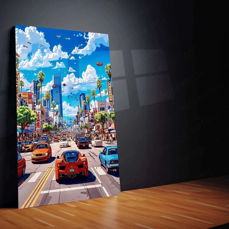 Car in the City Metal Poster – Urban Automotive Wall Art | Night Drive Aesthetic Decor - TURTLEWINGS