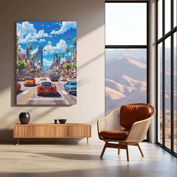 Car in the City Metal Poster – Urban Automotive Wall Art | Night Drive Aesthetic Decor - TURTLEWINGS