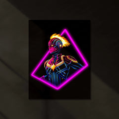 Captain Marvel Neon LED Metal Poster â Cosmic Superhero Wall Art for Marvel Fans - TURTLEWINGS