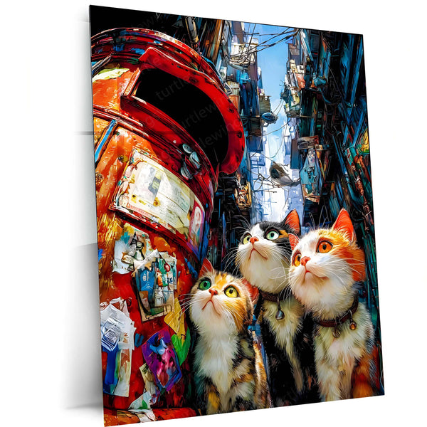 Cat in Dirty Town – Noir Night Wanderer | Cinematic Urban Cat Metal Frame Poster