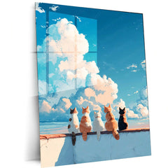 Cats Beneath the Sky – A Peaceful Rooftop View Metal Poster | Cozy Night Wall Frame