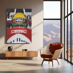 Ayrton Senna “Chase The Vision” Poster – Focused Eyes Behind Honda Helmet Metal Frame - TURTLEWINGS