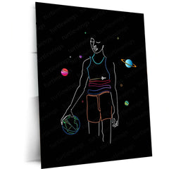 Sports Metal Poster | Cosmic Basketball Player – Minimal Line Art Metal Poster | Modern Sports Wall Frame