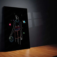 Sports Metal Poster | Cosmic Basketball Player – Minimal Line Art Metal Poster | Modern Sports Wall Frame