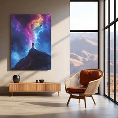Cosmic Dreams – Man Standing Under Galaxy Sky Metal Poster | Surreal Night Wall Frame