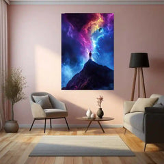 Cosmic Dreams – Man Standing Under Galaxy Sky Metal Poster | Surreal Night Wall Frame
