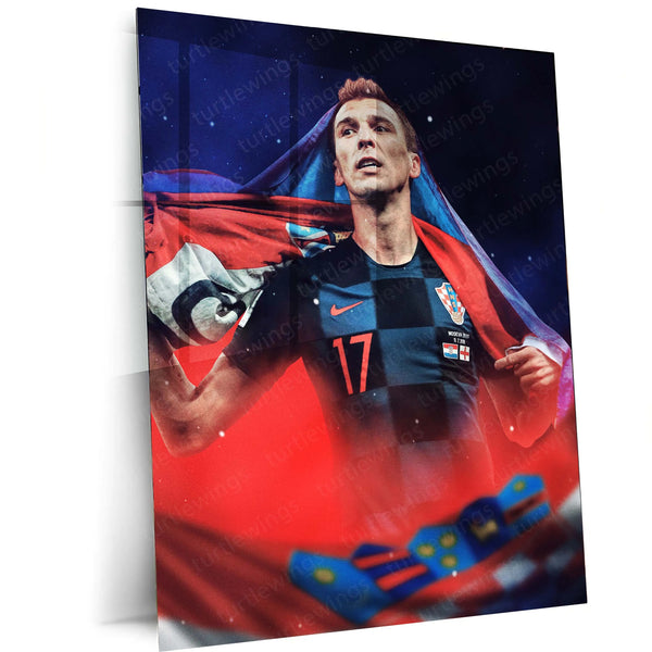 Croatia National Team Player Draped in Flag – Dark Kit Metal Frame | Patriotic Football Wall Art - TURTLEWINGS