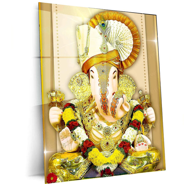 Dagdusheth Bappa Metal Poster – Divine Lord Ganesha Wall Art | Spiritual Hindu Decor - TURTLEWINGS