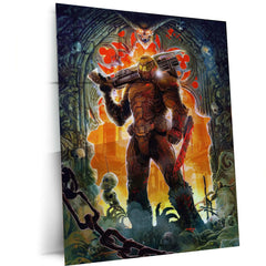 Game Metal Poster | DOOM Slayer – Eternal Battle Art Metal Poster | Demon Hunter Gaming Wall Frame 01