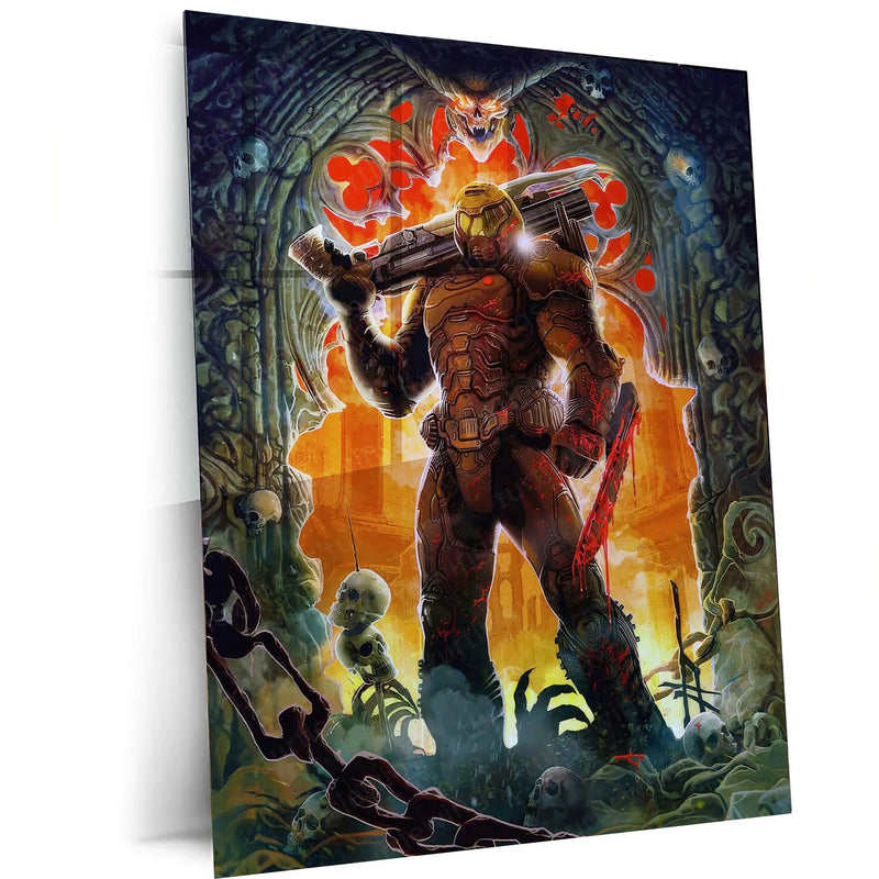 Game Metal Poster | DOOM Slayer – Eternal Battle Art Metal Poster | Demon Hunter Gaming Wall Frame 01