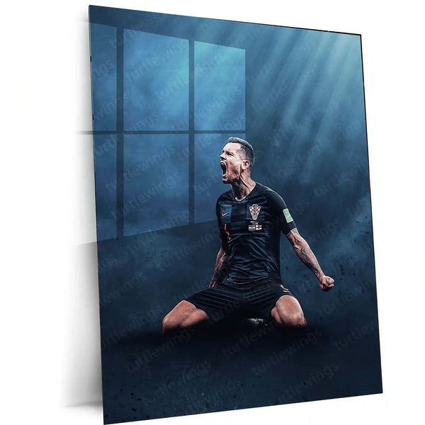Dejan Lovren Croatia Celebration – Dark Blue Lighting Metal Frame | National Team Football Wall Art - TURTLEWINGS