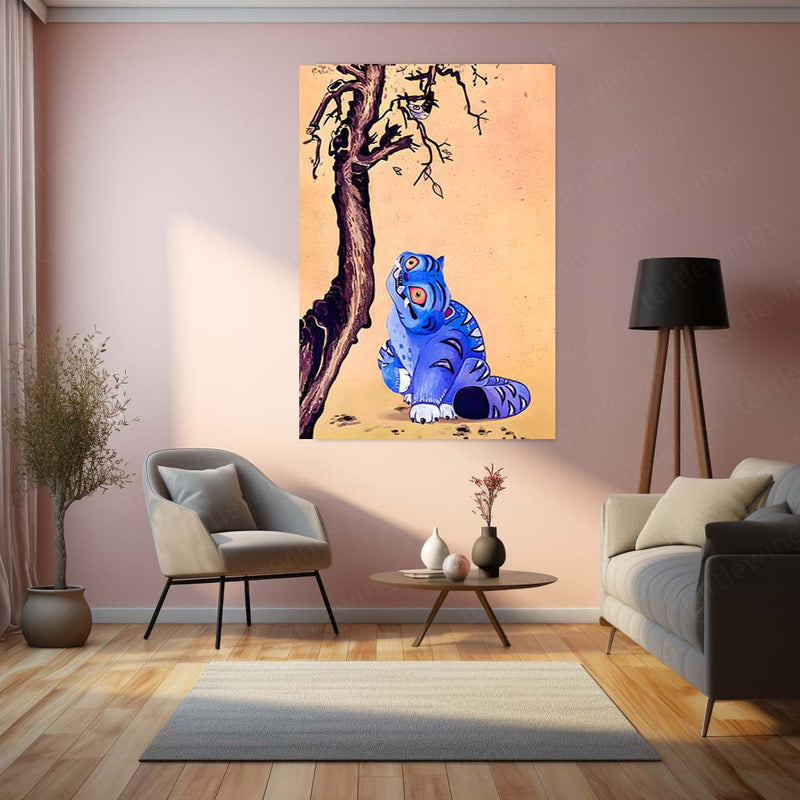Derpy Tiger – Curious Forest Soul | Whimsical Animal Art Metal Frame Poster