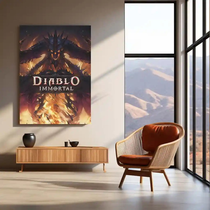 Game Metal Poster | Diablo Immortal – Lord of Darkness Rising Metal Poster | Dark Fantasy Gaming Wall Frame