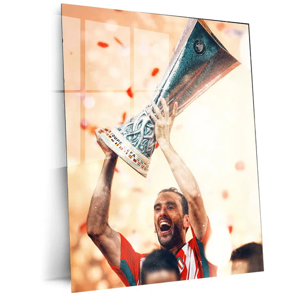 Diego Godín Lifting UEFA Europa League Trophy – Metal Frame | Atlético Madrid Glory Wall Art - TURTLEWINGS