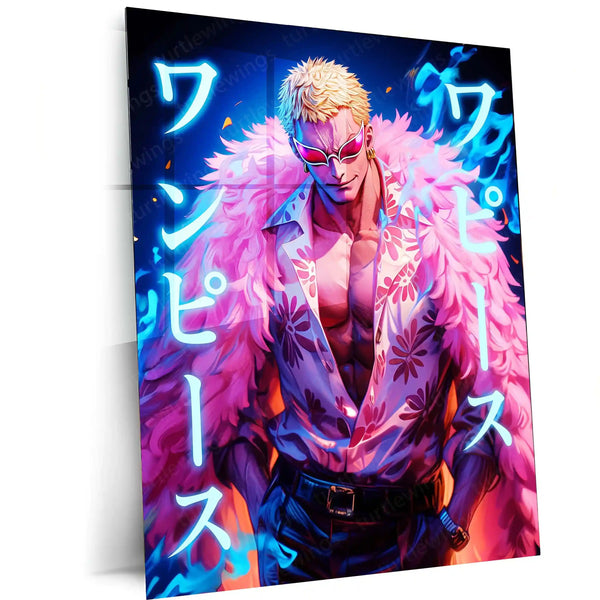 Anime Metal Poster | Doflamingo Pink Feather Coat – One Piece Anime Metal Poster | Villain Wall Frame