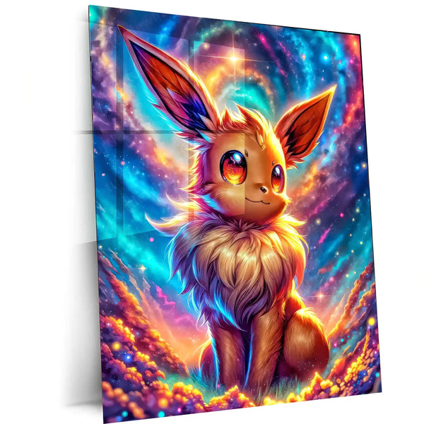 Anime Metal Poster | Eevee’s Cosmic Awakening – Pokémon Metal Poster | Starry Fantasy Wall Frame
