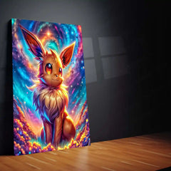 Anime Metal Poster | Eevee’s Cosmic Awakening – Pokémon Metal Poster | Starry Fantasy Wall Frame