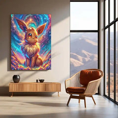 Anime Metal Poster | Eevee’s Cosmic Awakening – Pokémon Metal Poster | Starry Fantasy Wall Frame