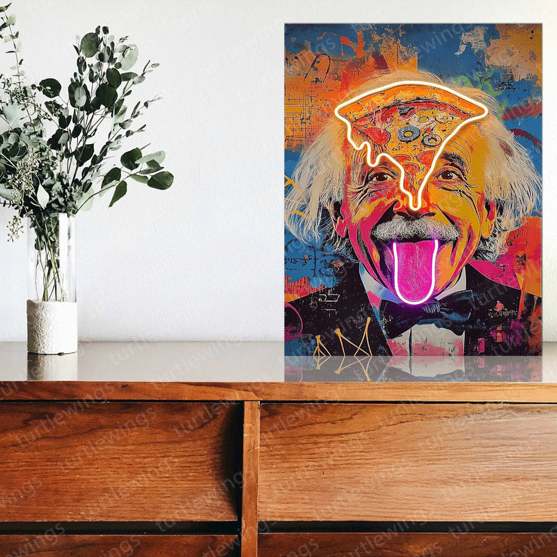 Einstein Pizza Pop Neon LED Metal Frame â A Slice of Genius - TURTLEWINGS