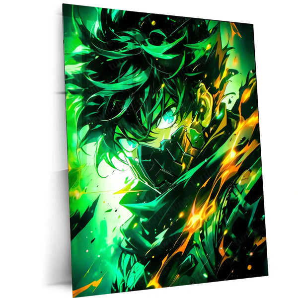 Anime Metal Poster | Emerald Fury – Deku’s One For All Unleashed Metal Poster | My Hero Academia Wall Frame