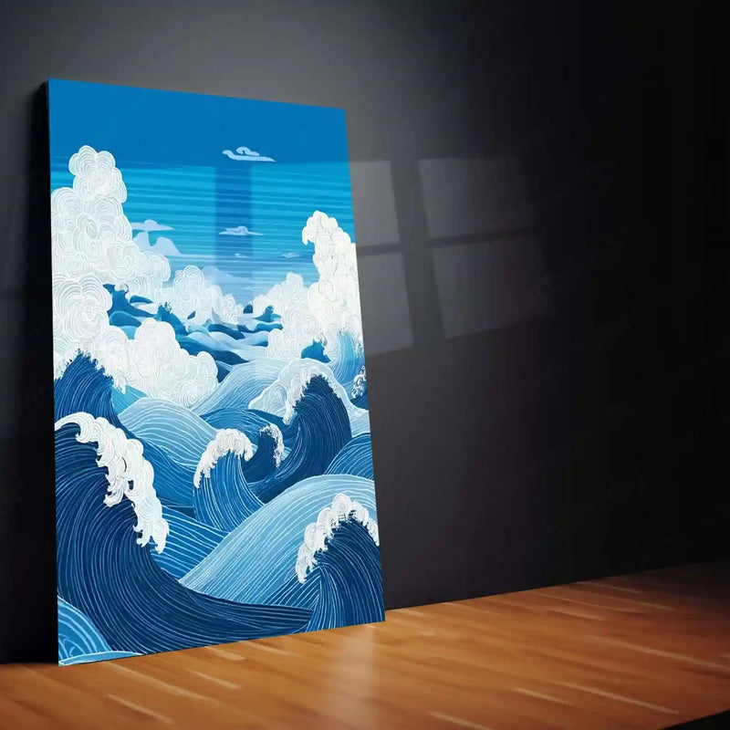 Endless Blue Waves – Flow of Nature Metal Poster | Ocean Serenity Wall Frame