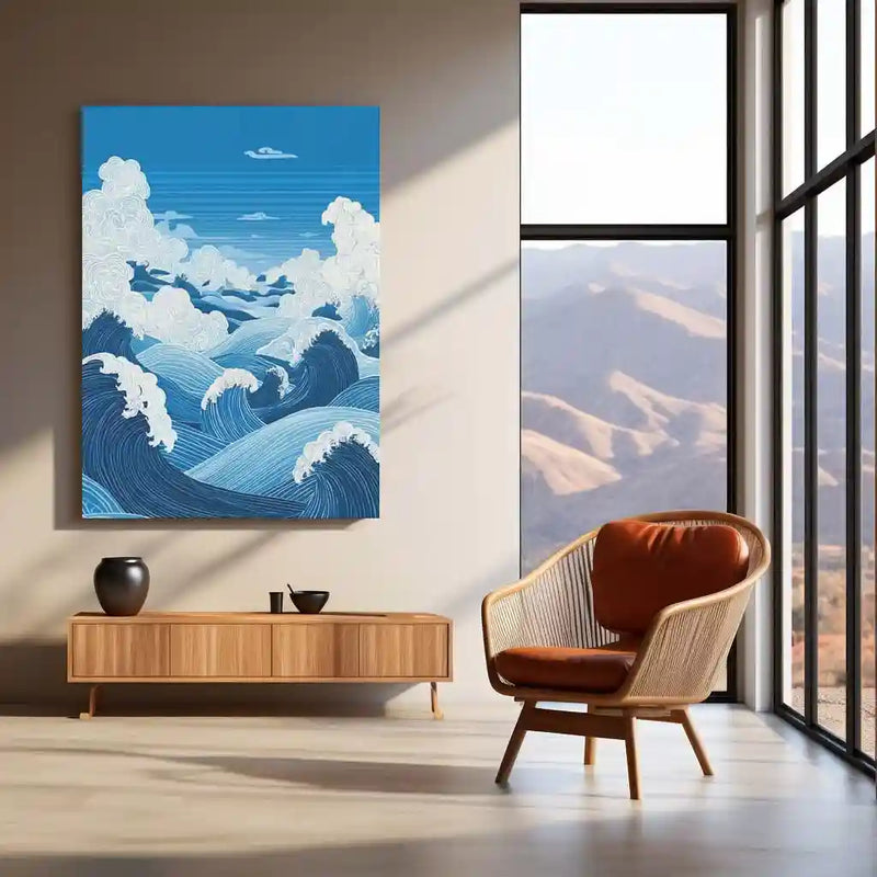 Endless Blue Waves – Flow of Nature Metal Poster | Ocean Serenity Wall Frame