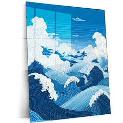 Endless Blue Waves – Flow of Nature Metal Poster | Ocean Serenity Wall Frame
