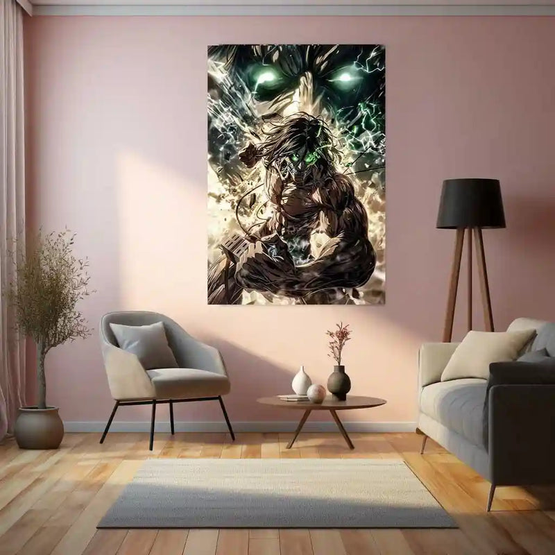 Anime Metal Poster | Eren Yeager (Attack Titan) – Attack on Titan Metal Poster | Shingeki no Kyojin Wall Frame