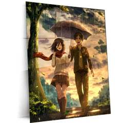 Anime | Eren & Mikasa – Rainy Day Promise Metal Poster | Attack on Titan Anime Wall Frame