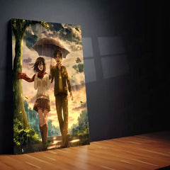 Anime | Eren & Mikasa – Rainy Day Promise Metal Poster | Attack on Titan Anime Wall Frame
