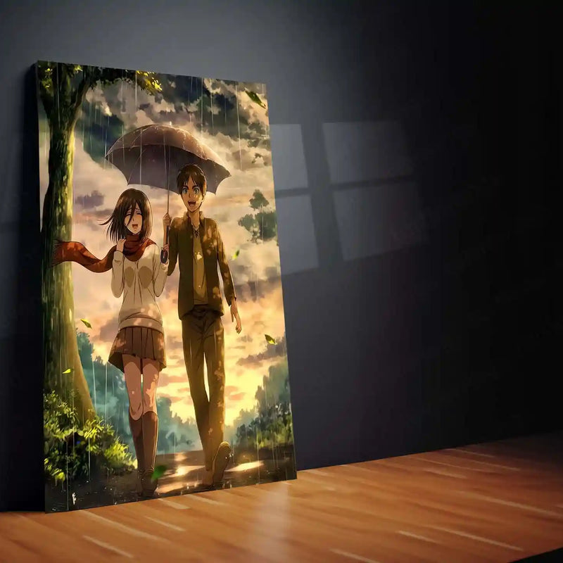 Anime | Eren & Mikasa – Rainy Day Promise Metal Poster | Attack on Titan Anime Wall Frame