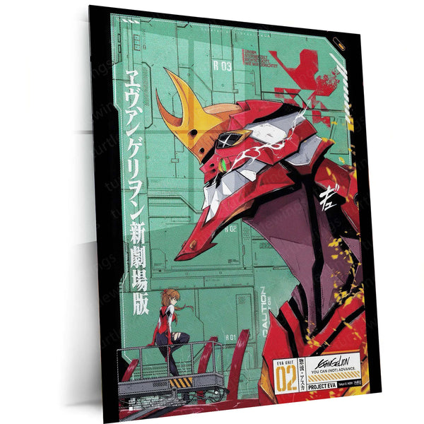 Anime Metal Frame | Evangelion Unit-02 – Asuka & Mech Art Metal Poster | Neon Genesis Wall Frame
