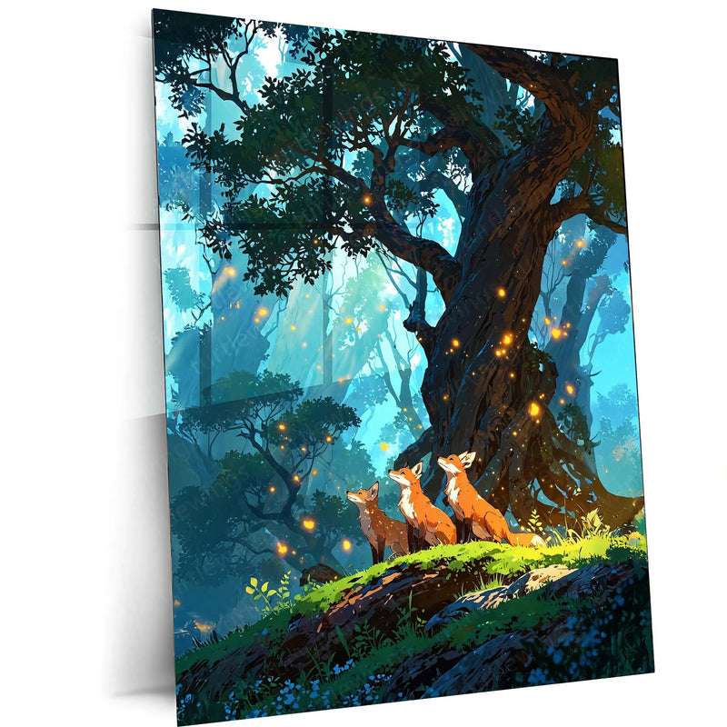 🦊 Fox in Enchanted Forest Metal Frame | Mystical Nature Wall Art - TURTLEWINGS