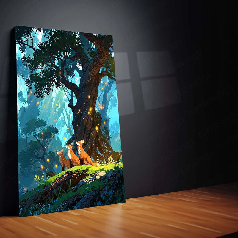 🦊 Fox in Enchanted Forest Metal Frame | Mystical Nature Wall Art - TURTLEWINGS