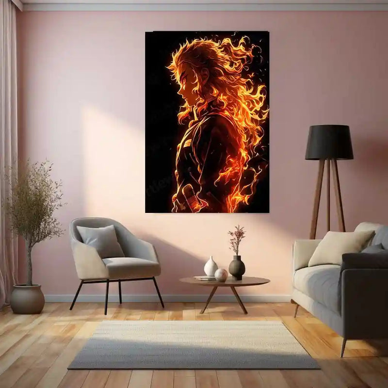 Anime Metal Poster | Flame Hashira – Kyojuro Rengoku Metal Poster | Demon Slayer Anime Wall Frame